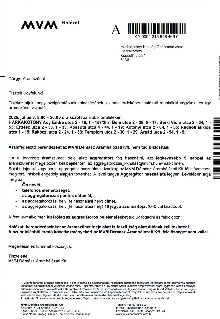 posta aramszunet